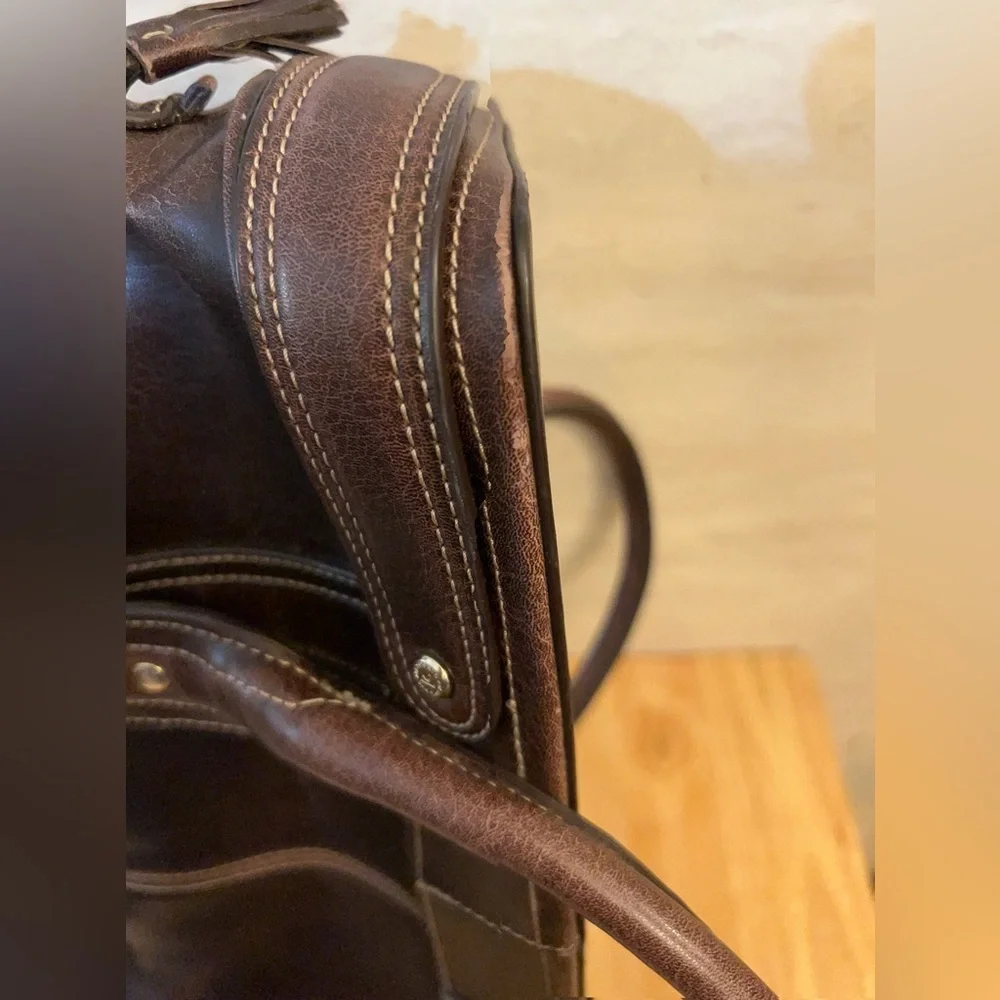 Vintage Liz Claiborne Women’s Dark Brown Leather Satchel with Dual Top Handles